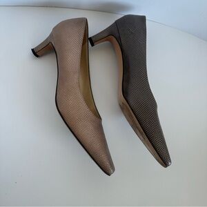 Salvatore Ferragamo two-tone lizard or snakeskin-print leather pumps